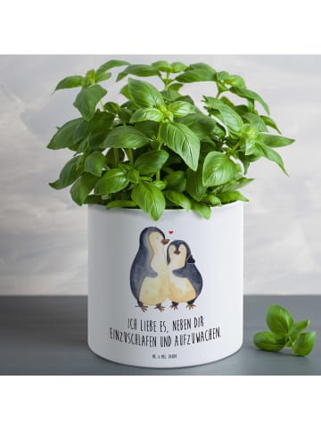 Mr. & Mrs. Panda XL Blumentopf Pinguine Einschlafen mit Spruch in Weiß