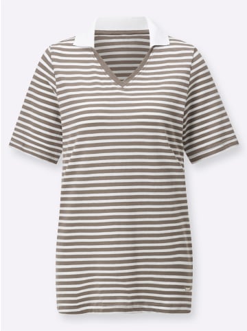 WITT WEIDEN Poloshirt in taupe-weiß-geringelt