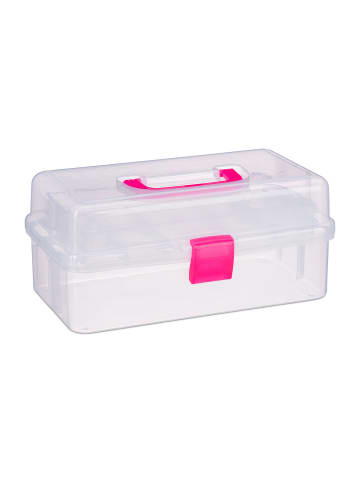 relaxdays 10x Plastikbox in Transparent/ Pink - (B)33 x (H)14 x (T)19 cm