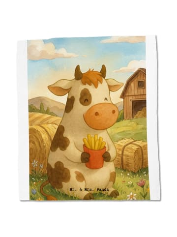 Mr. & Mrs. Panda Canvas Tasche Kuh  Pommes Design ohne Spruch in Weiß
