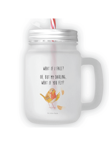 Mr. & Mrs. Panda Einmachglas Rotkehlchen Federn mit Spruch in Transparent