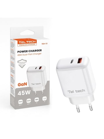 Wisam Teltech Ladegerät GaN3 USB / USB-C 45W + Kabel USB-C - USB-C 1m PD