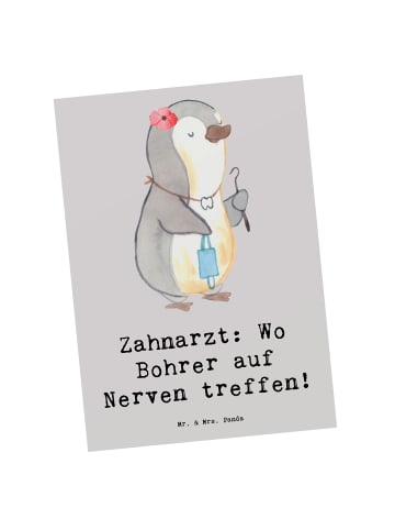 Mr. & Mrs. Panda Postkarte Zahnarzt Nerven mit Spruch in Grau Pastell