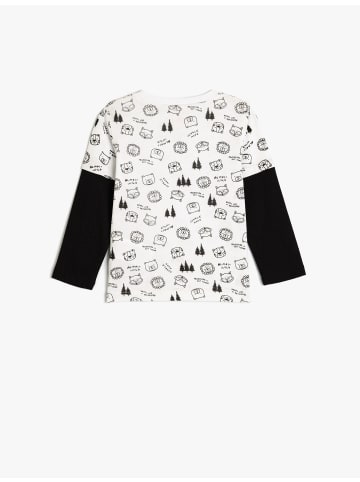 KOTON T-shirt in Ekru Gemustert