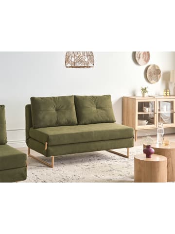 Beliani Schlafsofa JERSLEV in Grün/Braun - (W) 150 x (H) 87 x (L) 84 cm