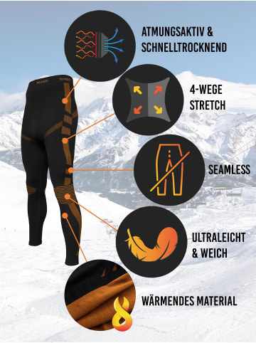 normani 2 x Thermounterhose Lange Skiunterwäsche für Herren in Schwarz/Orange