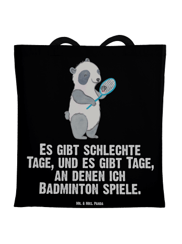 Mr. & Mrs. Panda Tragetasche Panda Badminton  mit Spruch in Schwarz