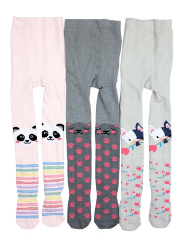 TupTam Mädchen Strickstrumpfhosen Bunt Gemustert 6er Pack in grau/rosa