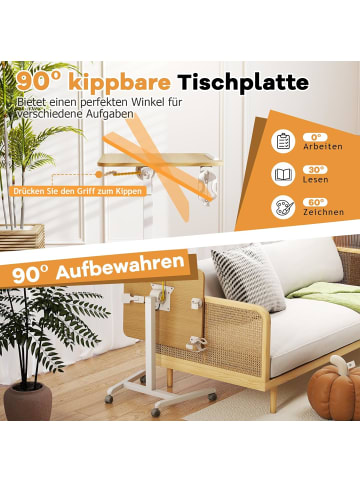 COSTWAY Beistelltisch höhenverstellbar mit Rollen in Hellbraun