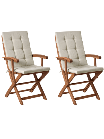 Beliani 2er-Set Gartenstuhl MAUI PREMIUM in Heller Holzfarbton/Beige