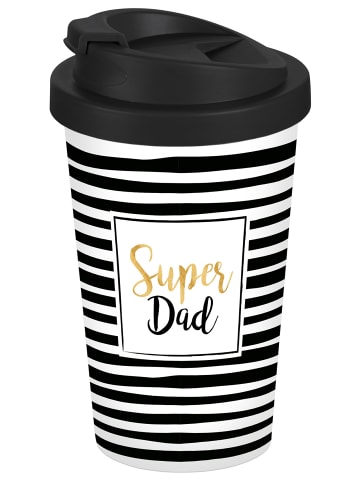 Geda Labels Coffee to go Becher Super Dad Streifen in Schwarz - 400 ml