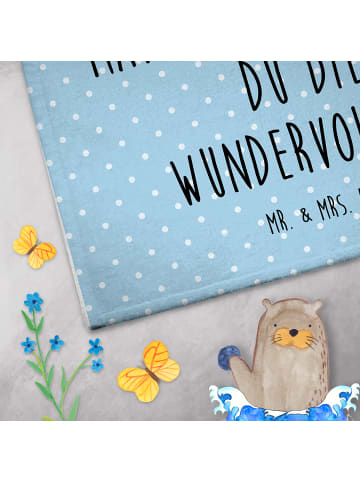 Mr. & Mrs. Panda Handtuch Bären mit Blumenkranz mit Spruch in Blau Pastell