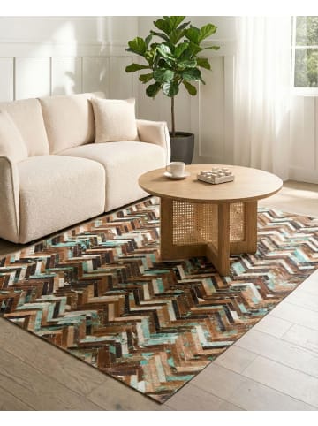 Beliani Kurzflor AMASYA in Braun/Blau/Bunt - (W) 140 x (H) 0.6 x (L) 200 cm