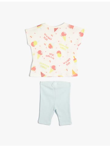 KOTON 2tlg. Outfit: T-Shirt/Hose in Ekru Gemustert