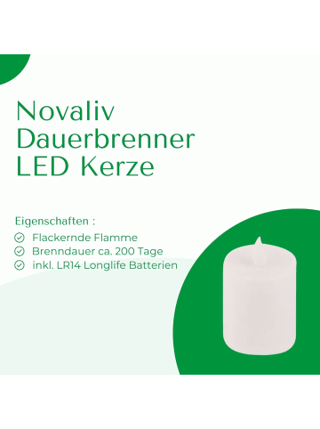 Novaliv LED Kerze Outdoor 4x weiß Grablichter LED mit Batterie Dauerkerze LED in Weiß