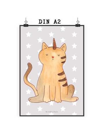 Mr. & Mrs. Panda Poster Einhorn Katze ohne Spruch in Grau Pastell