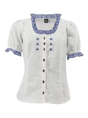 OS-Trachten Trachtenbluse Fluspi in weiß-mittelblau
