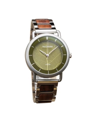 Holzkern Herrenuhr Solar Lauri Walnuss/Blatt Grün