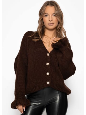 SASSYCLASSY Cardigan mit Volants in Braun