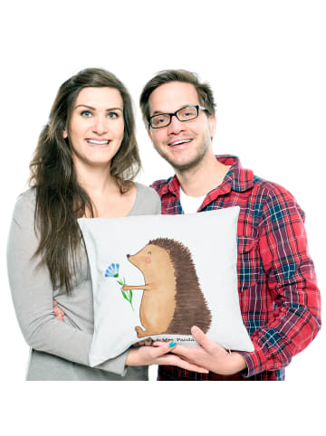 Mr. & Mrs. Panda Kissen 40 x 40 Igel Blumen ohne Spruch in Weiß