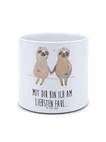 Mr. & Mrs. Panda Blumentopf Groß Faultier Pärchen mit Spruch in Weiß