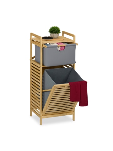 relaxdays Wäschekorb in Natur/ Grau - (B)40 x (H)95 x (T)33 cm