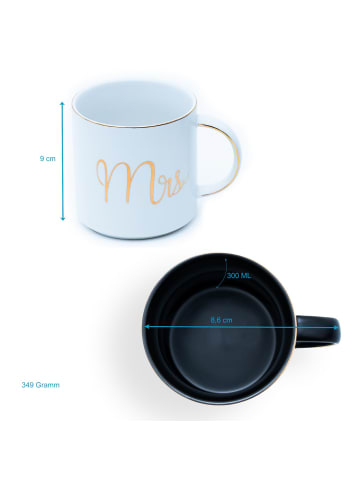 Intirilife Kaffeetasse 300 ml Teetasse Geschenk Hochzeit in Schwarz - Weiß