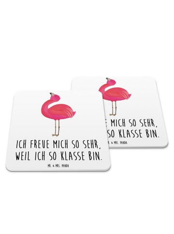 Mr. & Mrs. Panda Bierdeckel Flamingo Stolz mit Spruch in Weiß