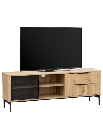 home24 TV-Lowboard Kivett in Eiche Dekor / Glas Schwarz