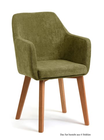 58 aufm Kessel ARMLEHNSTUHL (6er-Set) Darleen 57x87x60 Eiche geölt/Olivgrün
