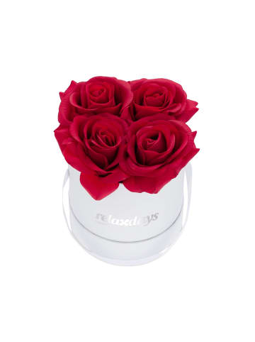 relaxdays Rosenbox 4 rote Rosen in Weiß