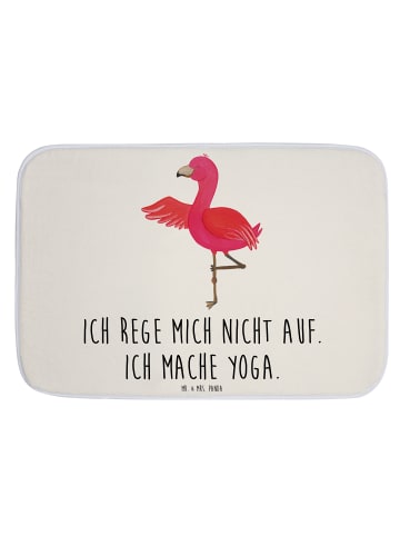 Mr. & Mrs. Panda Duschvorleger Flamingo Yoga mit Spruch in Weiß