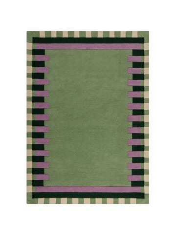 KADIMA DESIGN Wollteppich Geometrisch, Rahmen, Wohnzimmer schmutzabweisend in Grün-Lila