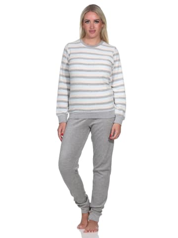 NORMANN Frottee Schlafanzug langarm Bündchen Streifen - 82809 in hellblau