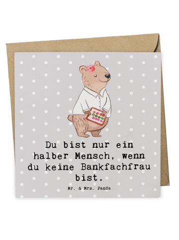 Mr. & Mrs. Panda Deluxe Karte Bankfachfrau Herz mit Spruch in Grau Pastell
