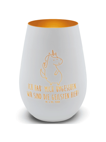 Mr. & Mrs. Panda Gold Windlicht Einhorn Mann mit Spruch in Weiß