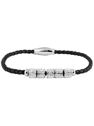 Adeliás Damen Armband aus Leder mit Strass Steinchen 17 cm in schwarz