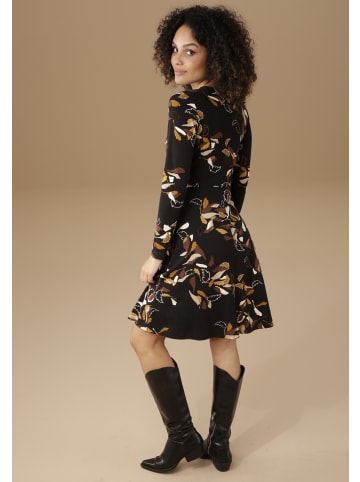 Aniston SELECTED Jerseykleid in schwarz-braun-offwhite-ocker-helltaupe