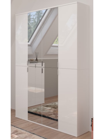 Inn.Furn Kleiderschrank weiß Hochglanz 122 cm, Stauraumschrank mit Spiegeltüren
