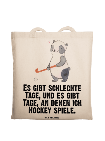 Mr. & Mrs. Panda Tragetasche Panda Hockey spielen mit Spruch in Creme