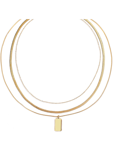 Hey Happiness Vergold. Snake Multi-Chain Halskette Set, Edelstahl Gold - (L) 40-50cm, 43-48cm 