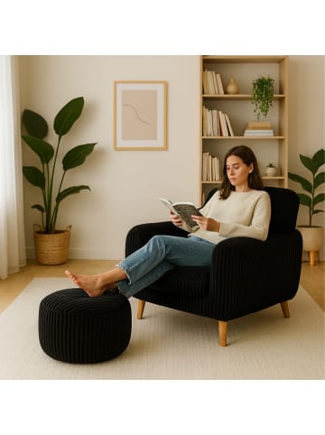 relaxdays Pouf in Schwarz - (H)35 x Ø 50 cm