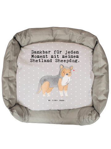 Mr. & Mrs. Panda Hundebett Shetland Sheepdog Moment mit Spruch in Grau Pastell