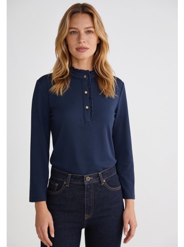 More & More feminines 3/4 Arm Shirt, Rüschenkragen in classic blue