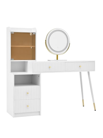ABRIHOME Schminktisch Set mit dreifarbigem LED und Stauraum, in Weiß