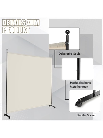 COSTWAY 184cm Raumteiler auf Rollen in Beige
