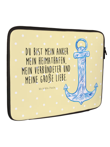 Mr. & Mrs. Panda Laptop Tasche Anker Blau mit Spruch in Gelb Pastell