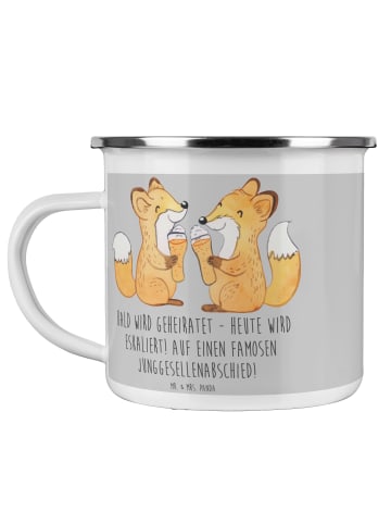 Mr. & Mrs. Panda Camping Emaille Tasse Junggesellenabschied Eska... in Heather Grey
