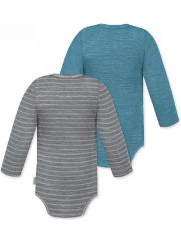 Normani Outdoor Sports 2er Pack Baby Merino Langarmbody Tuai in Grau/Blau