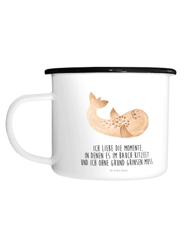 Mr. & Mrs. Panda XL Emaille Tasse Robbe Liegen mit Spruch in Weiß